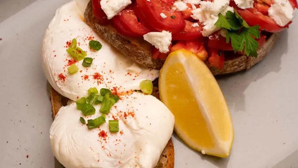 Bruschetta for breakfast with a poached egg