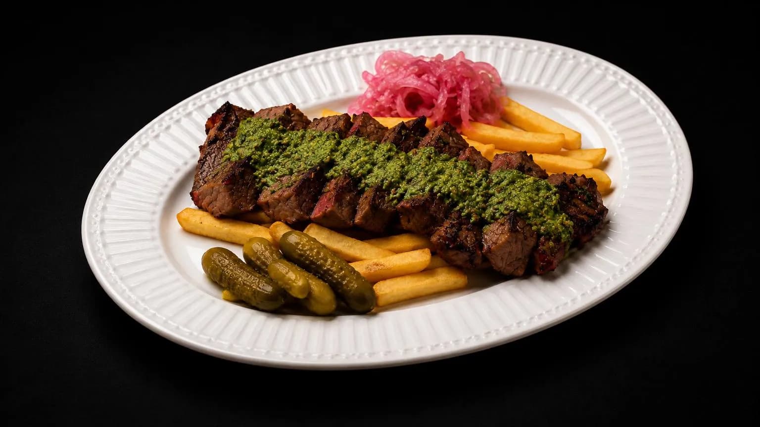 Patates kızartması ve chimichurri soslu dana döş