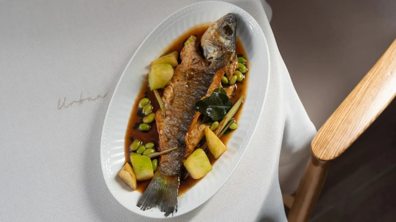 Sea bass with new potatoes and kaffir lime sauce