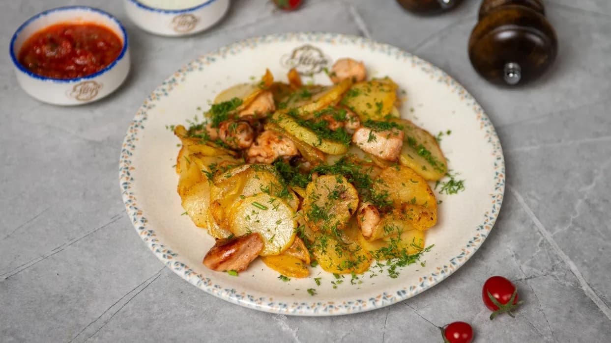 Жареная картошка с курицей
