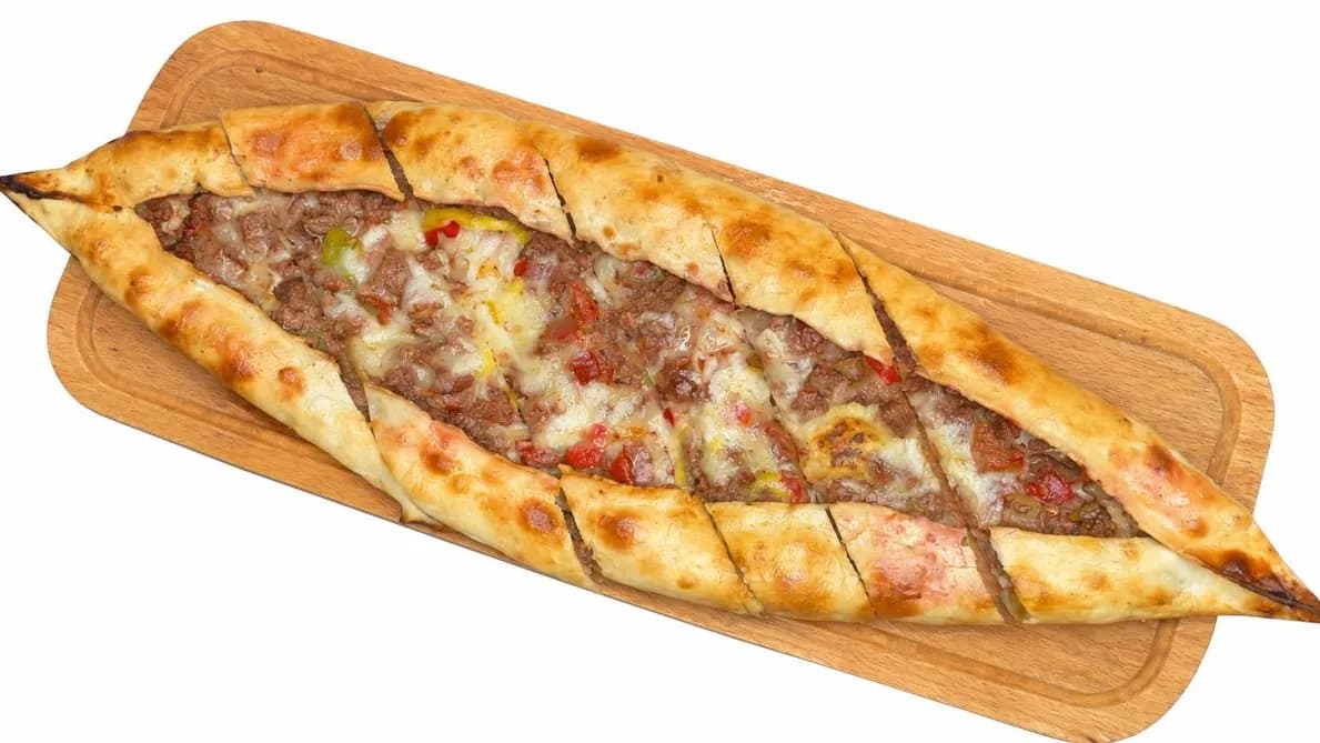 Pide with meat and cPide with sliced meat and cheeseheese
