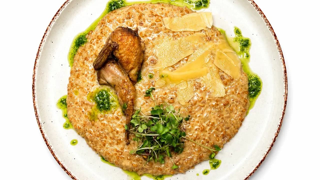 Yarma risotto with quail