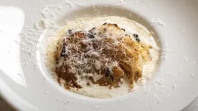 Young cabbage with parmesan cream and truffle