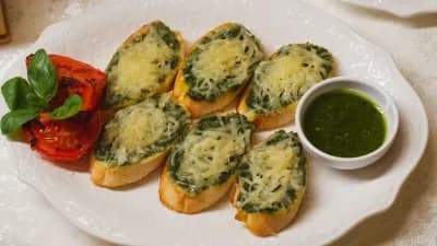 Bruschetta with pesto and parmesan
